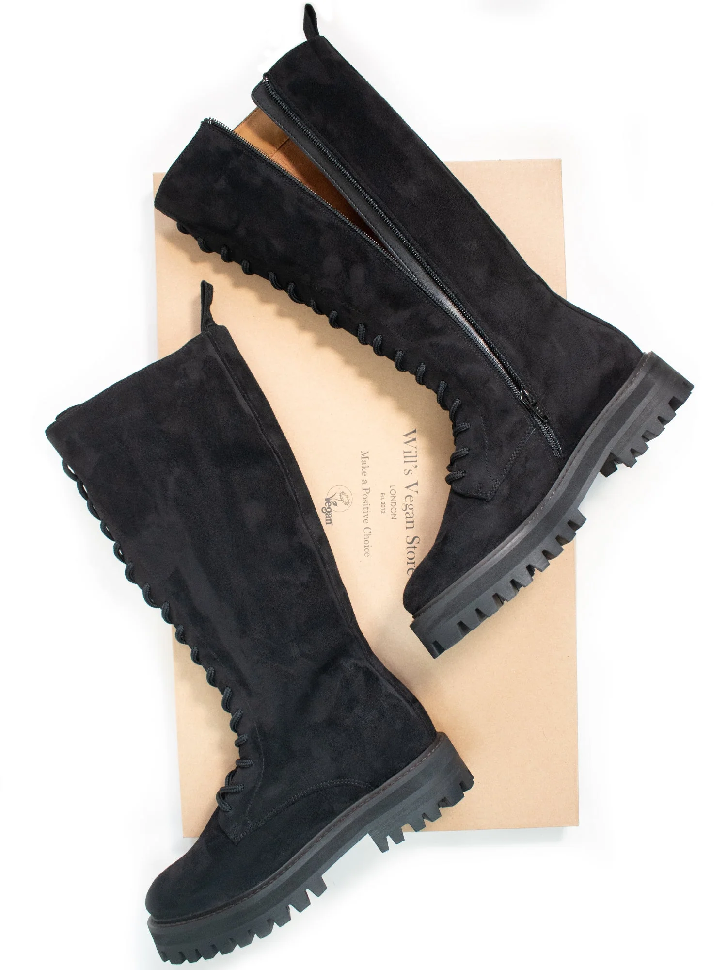 Lace-Up Vegan Suede High Boots - Image 3